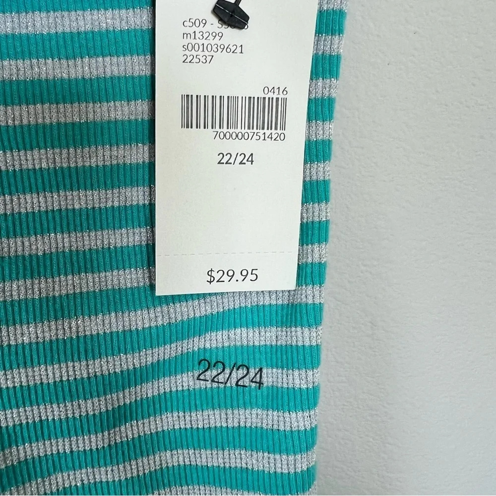 Lane Bryant Striped Metallic Tank Top Shirt Teal Silver Ribbed Stretch NEW 22/24 - Picture 6 of 8